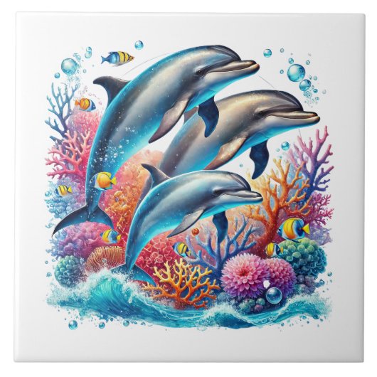 Cute beach dolphin lovers ceramic tile fliese (Vorderseite)
