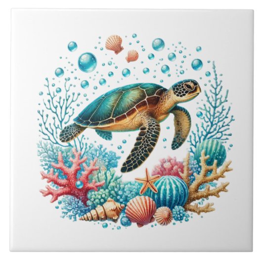 Cute beach sea turtle  fliese (Vorderseite)