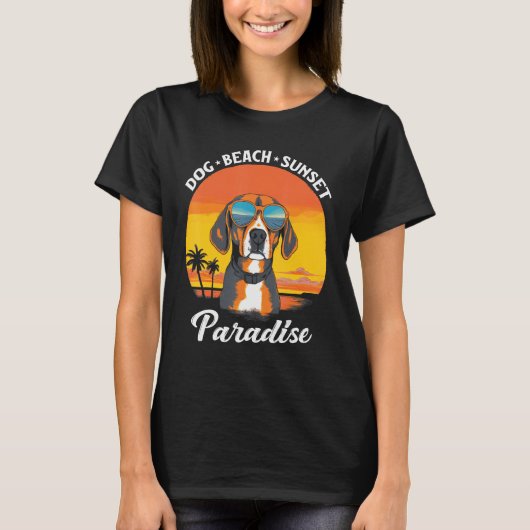 Cute Beagle Dog Beach Sunset Paradise T-Shirt (Vorderseite)
