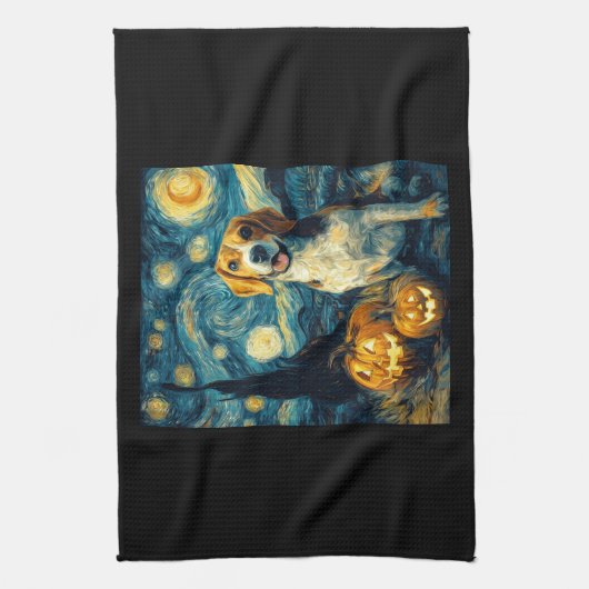 Cute beagle Dog Halloween Jack O Lantern Pumpkin F Geschirrtuch (Vertikal)