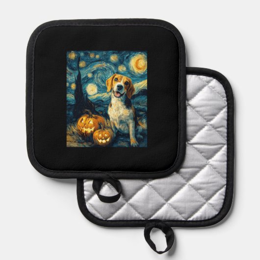Cute beagle Dog Halloween Jack O Lantern Pumpkin F Topflappen (Vorderseite/Rückseite)