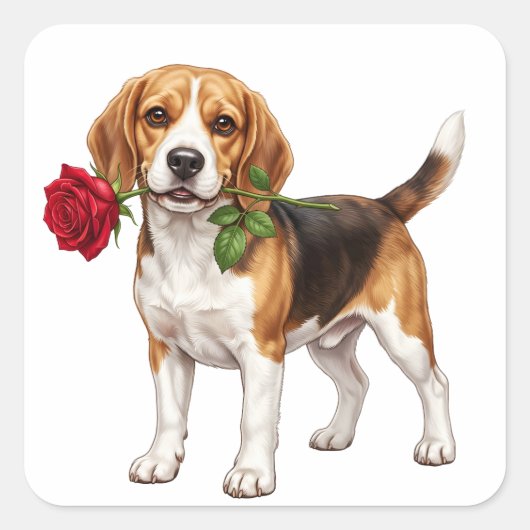 ‏Cute Beagle Dog Quadratischer Aufkleber (Vorderseite)