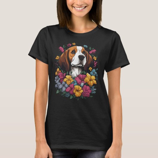 Cute Beagle Flower Bouquet T-Shirt (Vorderseite)
