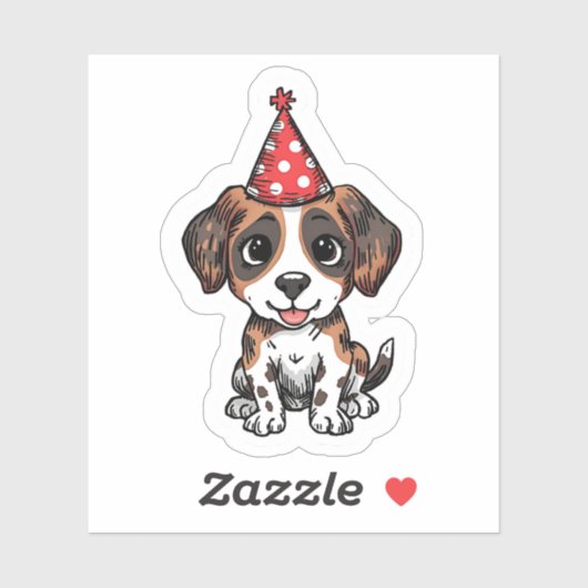 Cute Beagle Puppy in Party Hat Birthday Sticker (Blatt)