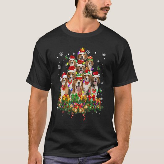 Cute Beagle Santa Dog Christmas Tree Merry Christm T-Shirt (Vorderseite)