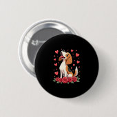 Cute Beagle with Red Roses Hearts Floral Valentine Button (Vorne & Hinten)