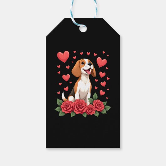 Cute Beagle with Red Roses Hearts Floral Valentine Geschenkanhänger (Vorderseite)