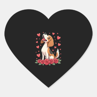 Cute Beagle with Red Roses Hearts Floral Valentine Herz-Aufkleber
