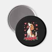 Cute Beagle with Red Roses Hearts Floral Valentine Magnet (Vorderseite/Rückseite)