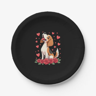 Cute Beagle with Red Roses Hearts Floral Valentine Pappteller