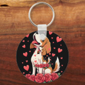 Cute Beagle with Red Roses Hearts Floral Valentine Schlüsselanhänger (Vorderseite)