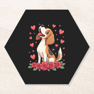 Cute Beagle with Red Roses Hearts Floral Valentine Untersetzer