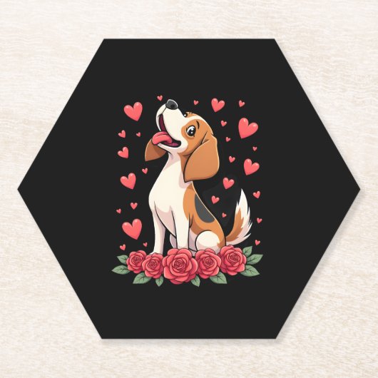 Cute Beagle with Red Roses Hearts Floral Valentine Untersetzer (Vorderseite)