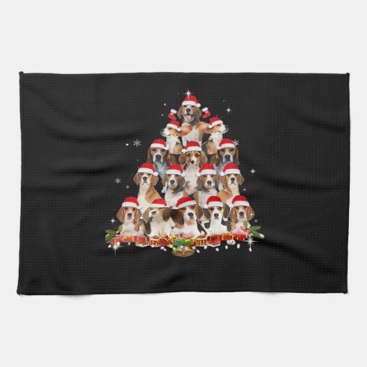 Cute Beagles Christmas Tree Dog Santa Xmas Tee Fun Geschirrtuch (Horizontal)