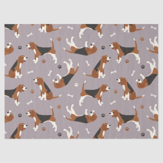 Cute Beagles Paws and Bones Gray Seidenpapier (Vorderseite)