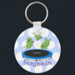 Cute beans jumping trampoline cartoon illustration schlüsselanhänger<br><div class="desc">These 3 green beans are having a great time jumping on a trampoline. Drawn in cute cartoon illustration style.</div>