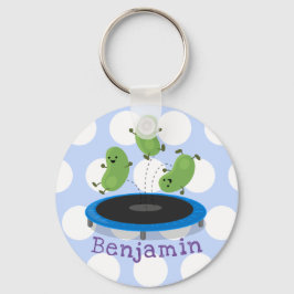 Cute beans jumping trampoline cartoon illustration schlüsselanhänger