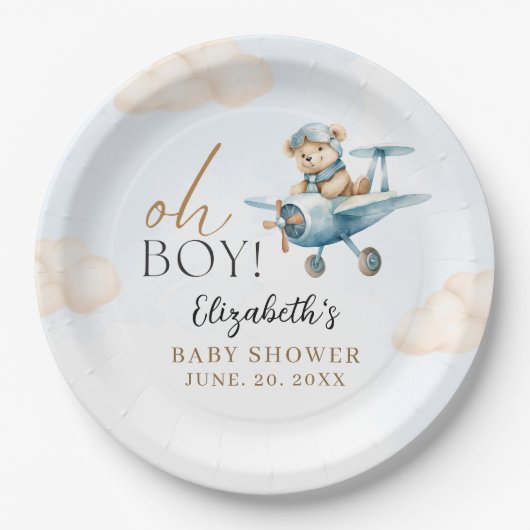 Cute Bear Baby Shower Boy party Pappteller (Vorderseite)
