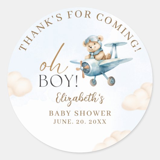 Cute Bear Baby Shower Boy party Runder Aufkleber (Vorderseite)