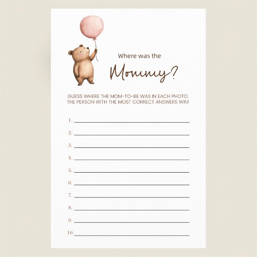 Cute Bear Baby Shower Guessing Game Flyer