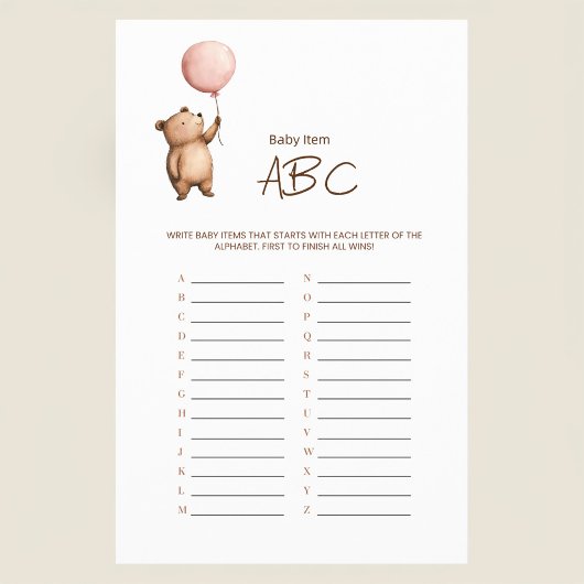 Cute Bear Balloon ABC Baby Shower Game Flyer