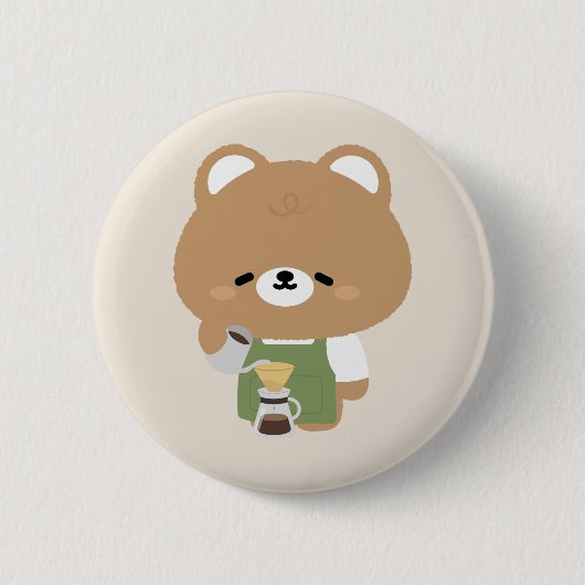 Cute Bear Barista Button (Vorderseite)