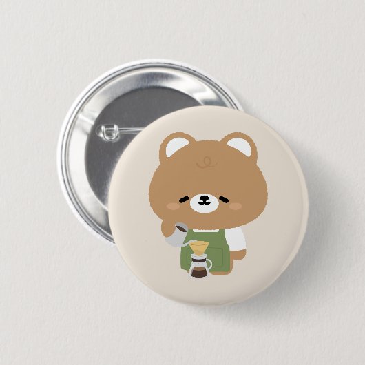 Cute Bear Barista Button (Vorne & Hinten)