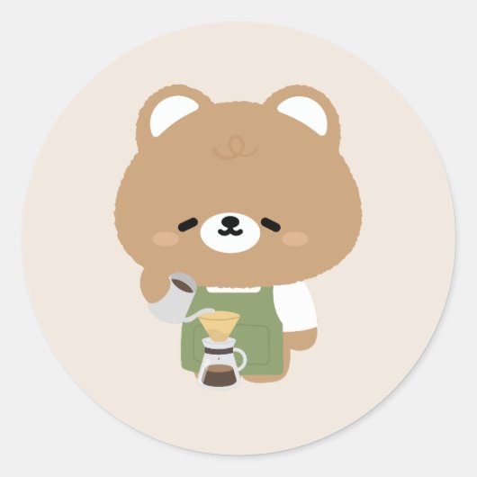 Cute Bear Barista Runder Aufkleber (Vorderseite)