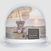 Cute Bear Beach Sunset Pregnancy Announcement Schneekugeln (Vorderseite)