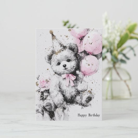 Cute Bear Birthday Card (Stehend Vorderseite)