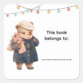 Cute Bear Book Labels Quadratischer Aufkleber (Vorderseite)