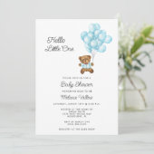 Cute Bear Boy Blue Baby Shower Invite Einladung (Stehend Vorderseite)