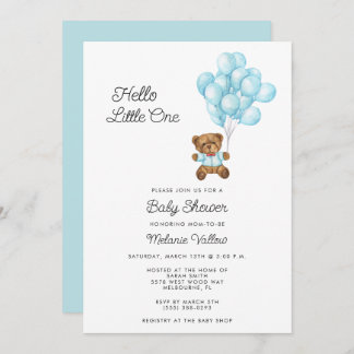 Cute Bear Boy Blue Baby Shower Invite Einladung