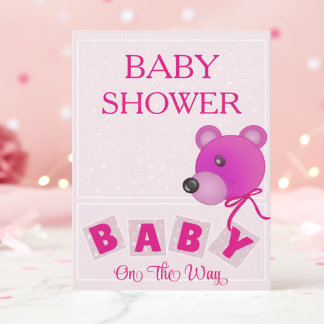 Cute Bear Bright Pink Baby Shower Invitation Einladung