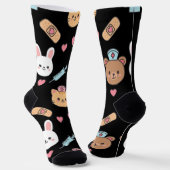 Cute Bear Bunny Kitten Medical Pattern  Socken (Gewinkelt)