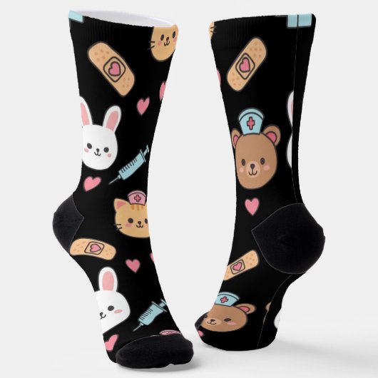 Cute Bear Bunny Kitten Medical Pattern Socken (Gewinkelt)