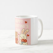 Cute Bear & Bunny Valentine's Day Mug – Pink Heart Kaffeetasse (VorderseiteRechts)