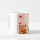 Cute Bear & Bunny Valentine's Day Mug – Pink Heart Kaffeetasse (Vorderseite Links)