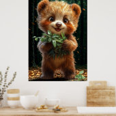 Cute Bear Cub with Greenery Poster (Küche)