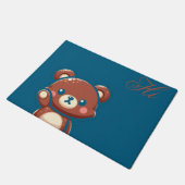 Cute Bear Door Mat – Teal Blue Teddy Bear Entryway Fußmatte (Schrägansicht)