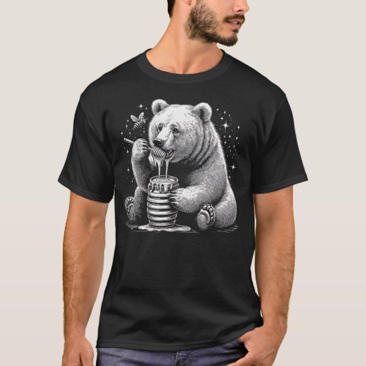 Cute Bear Eating Honey With Bee Graphic Art Design T-Shirt (Vorderseite)