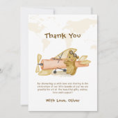 Cute Bear Explorer World Map Airplane Baby Shower  Dankeskarte (Vorderseite)