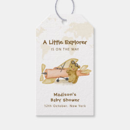 Cute Bear Explorer World Map Airplane Baby Shower  Geschenkanhänger