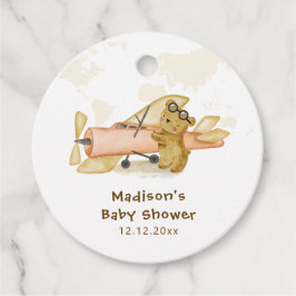 Cute Bear Explorer World Map Airplane Baby Shower  Geschenkanhänger