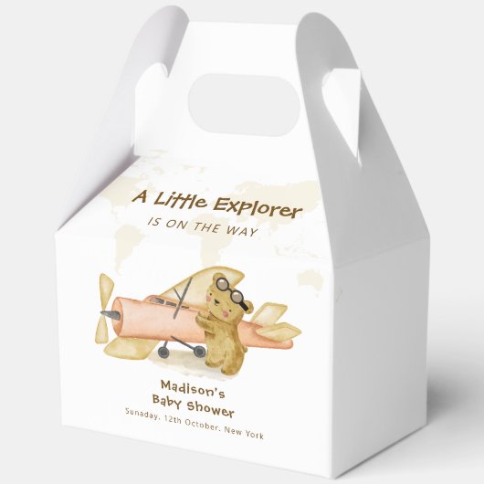 Cute Bear Explorer World Map Airplane Baby Shower  Geschenkschachtel (Vorderseite)