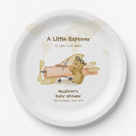 Cute Bear Explorer World Map Airplane Baby Shower  Pappteller