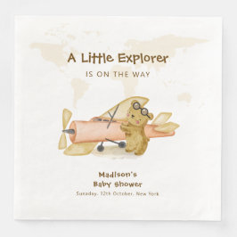 Cute Bear Explorer World Map Airplane Baby Shower  Serviette