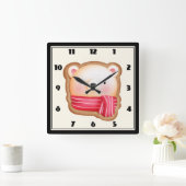 Cute Bear Face in a Red Scarf Christmas Cookie Quadratische Wanduhr (Zuhause)