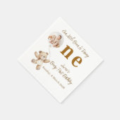 Cute Bear First Birthday Photo Party Napkins Serviette (Ecke)