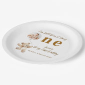 Cute Bear First Birthday Photo Party Paper Plates Pappteller (Schrägansicht)